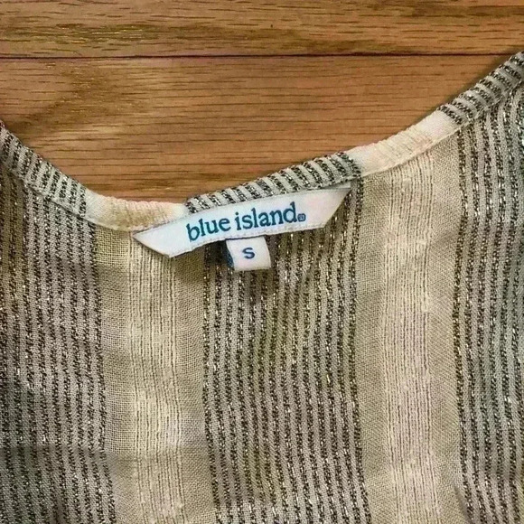 Blue Island Women’s Striped Swim Cover Up Metallic Threading Tassels Sz S - Picture 5 of 9